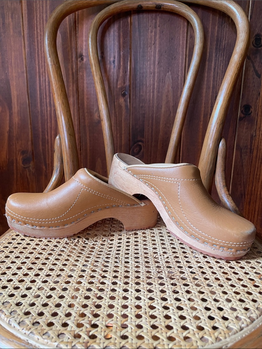 Vintage 1970s Olof Daughters Tan Leather Clog Mules Sz8 - Picture 5 of 11